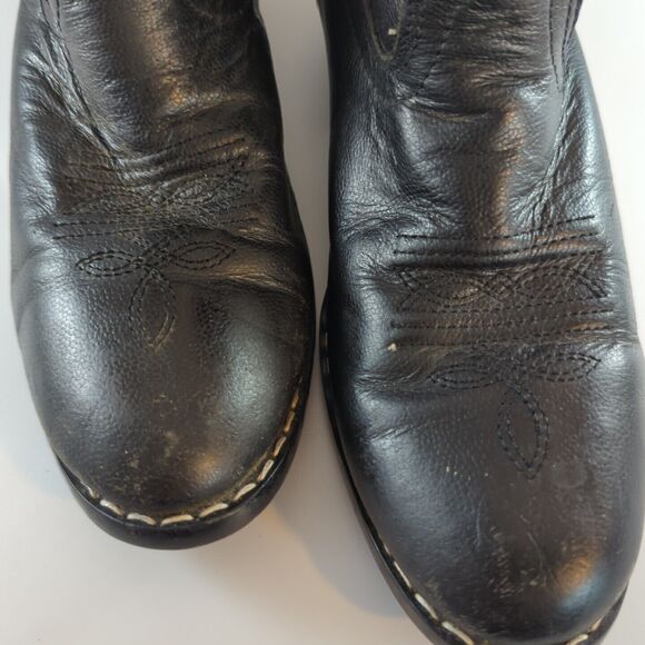 MASTERSON BOOT Co. BOY'S Sz 2, BLACK LEATHER COWBOY WESTERN BOOTS, BLUE STITCH - Picture 12 of 13